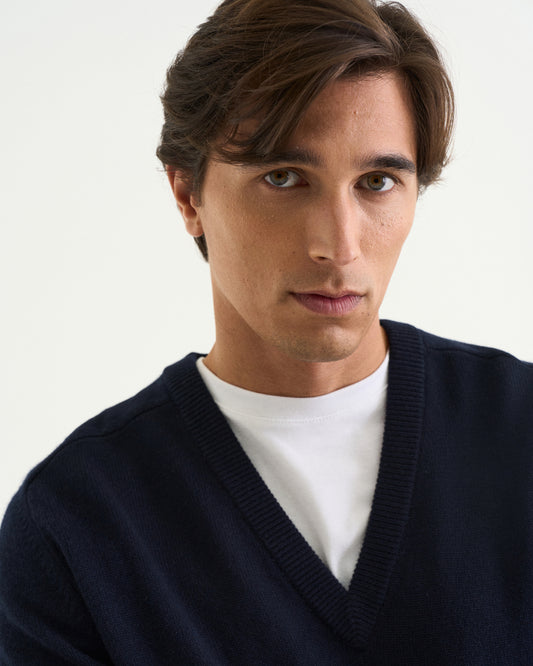 Nobel merino cashmere v-neck navy
