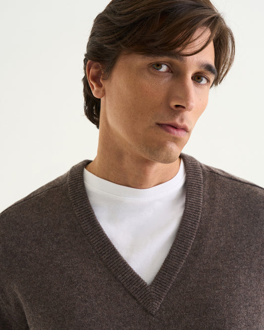 Nobel merino cashmere v-neck brown