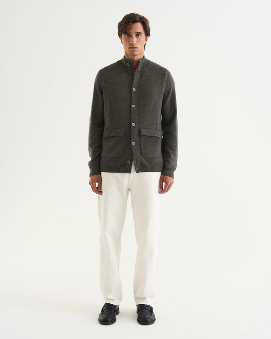 Leo merino cardigan dark green