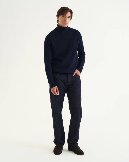 St.Moritz merino rib roll-neck navy