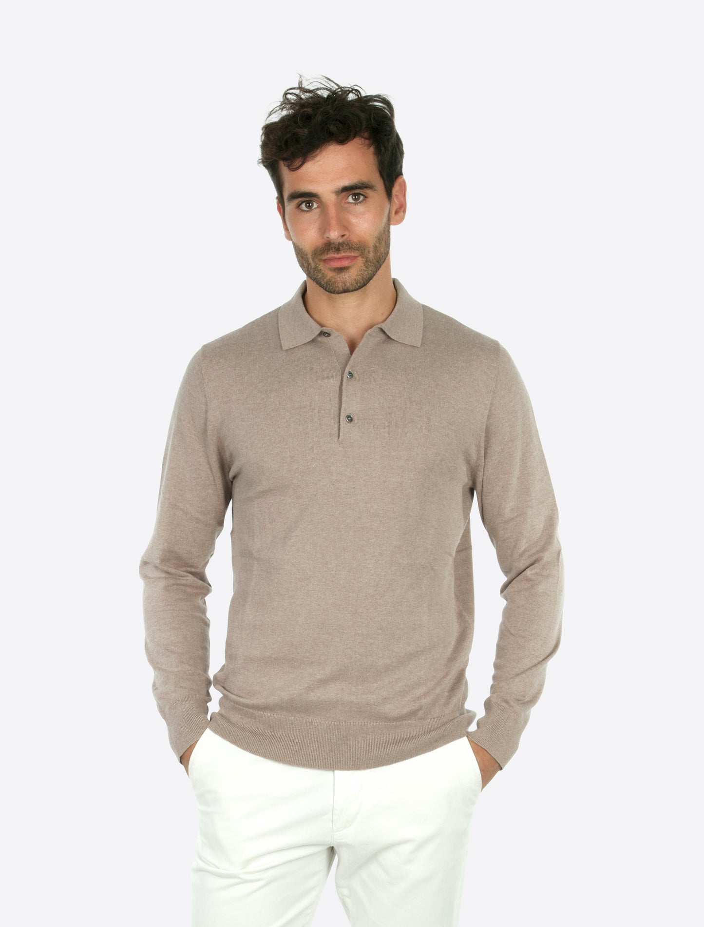 Max Knitted Polo Long Sleeve Taupe