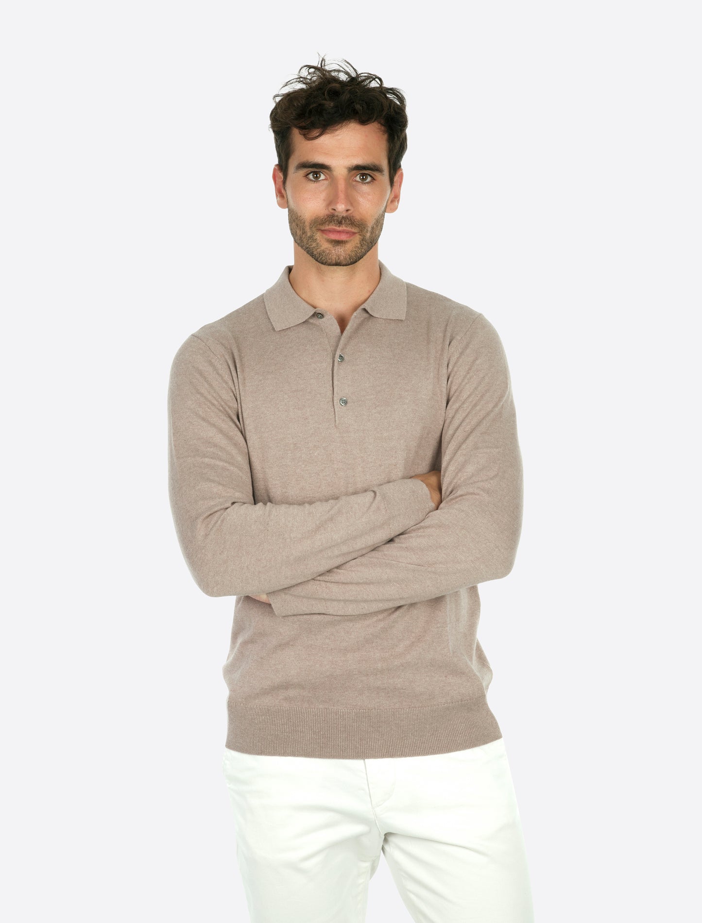Max Knitted Polo Long Sleeve Taupe