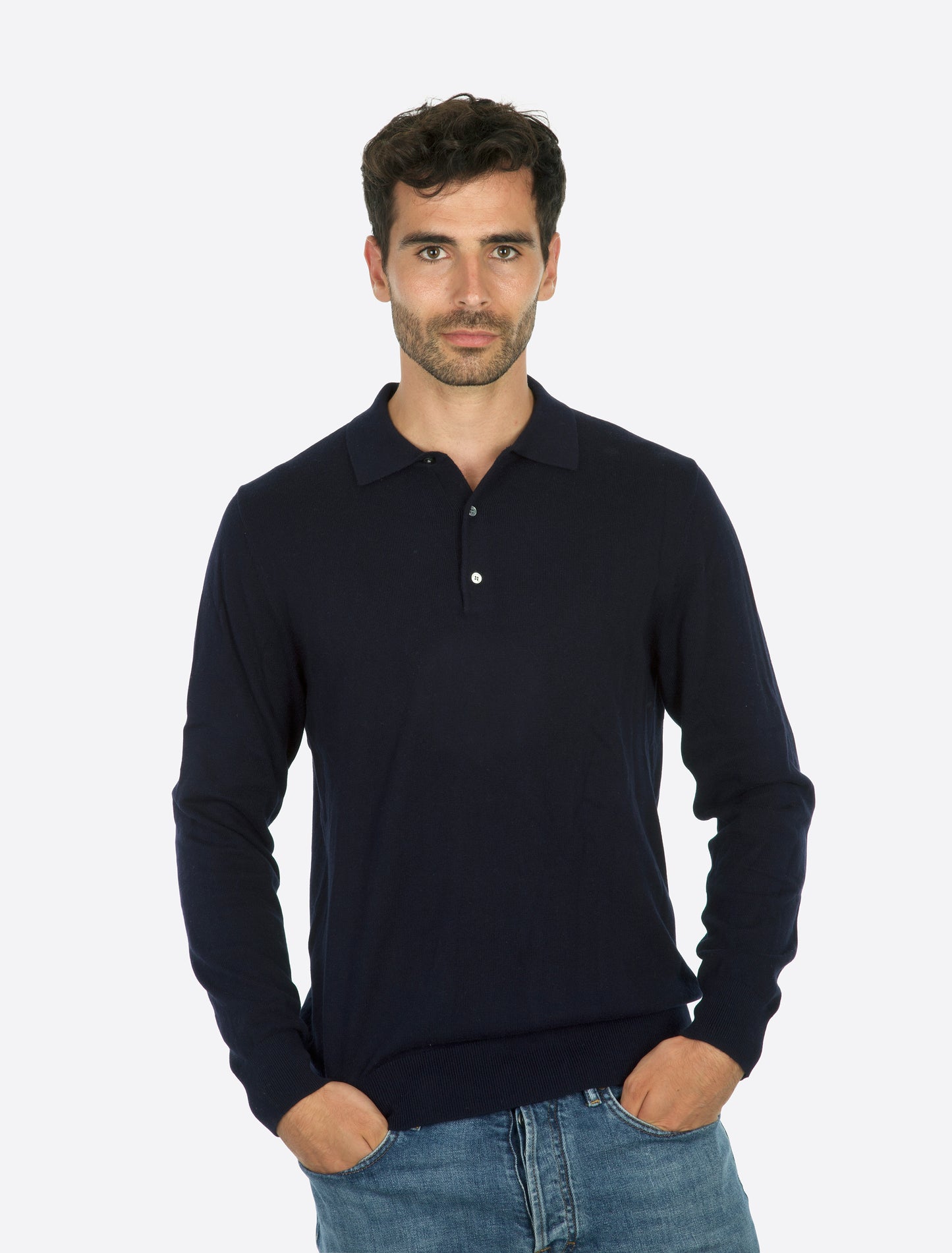 Max Knitted Polo Long Sleeve Navy