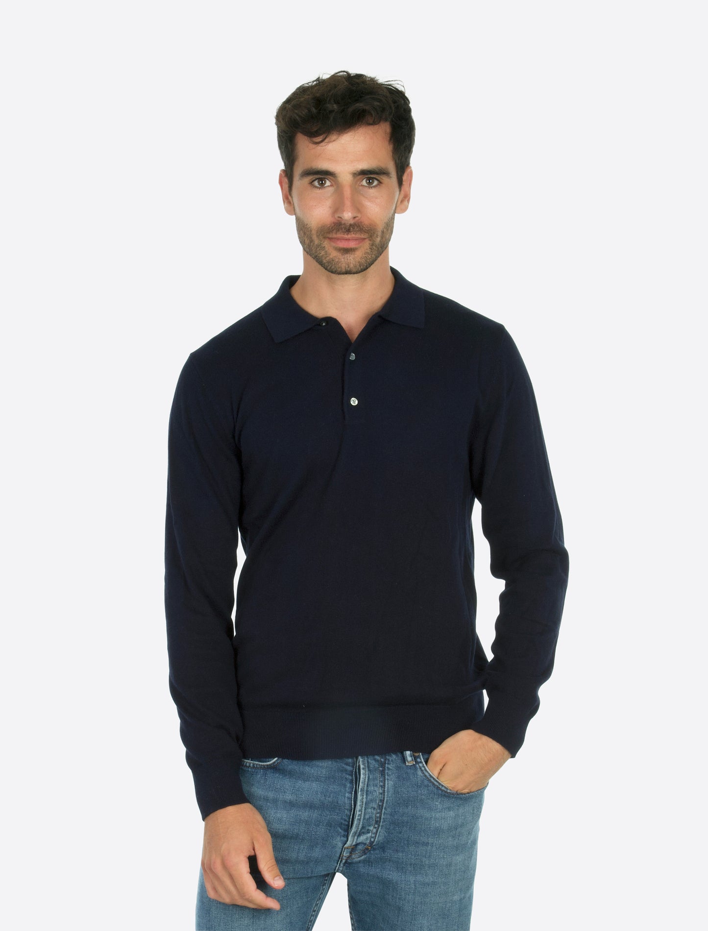 Max Knitted Polo Long Sleeve Navy