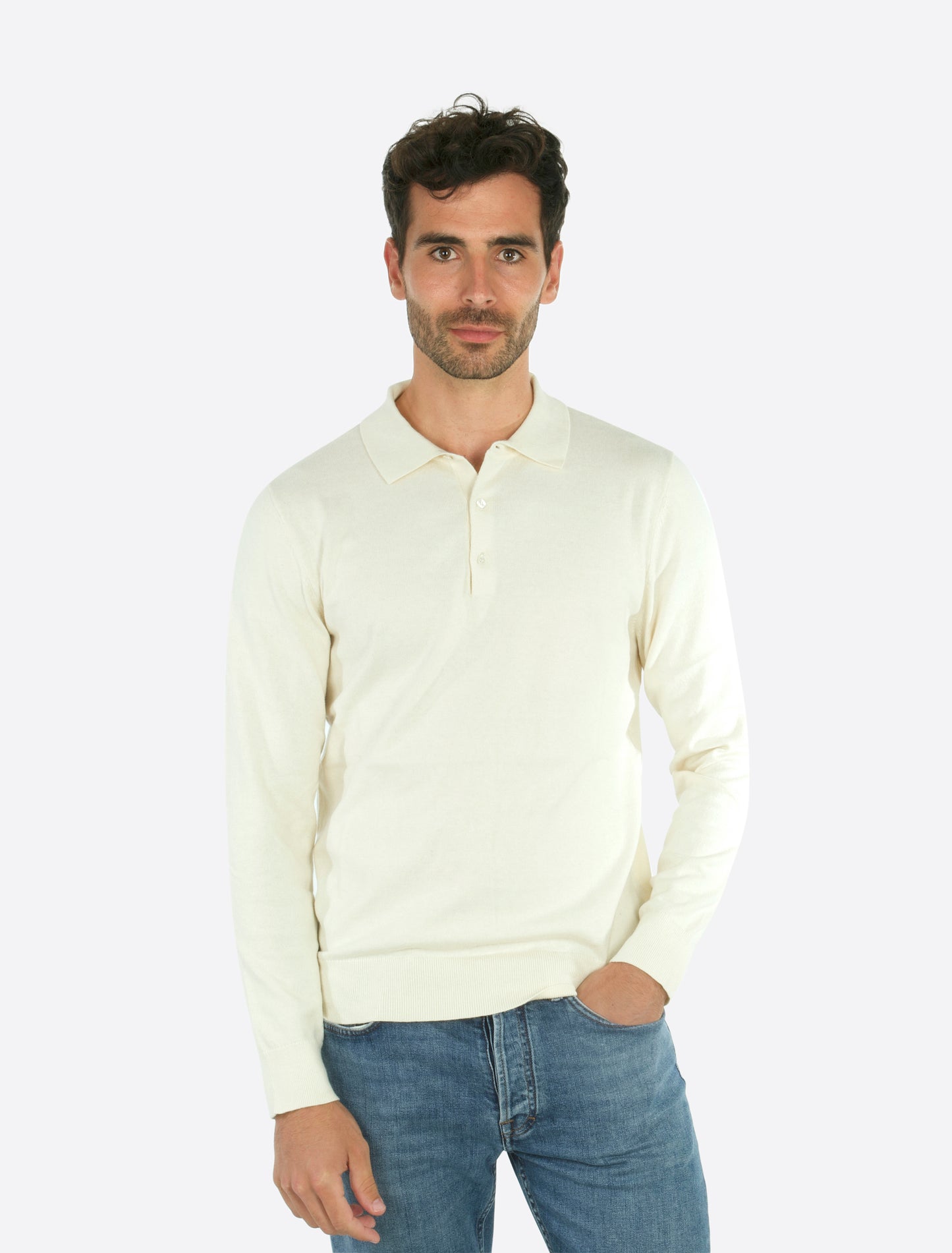 Max Knitted Polo Long Sleeve Off-white