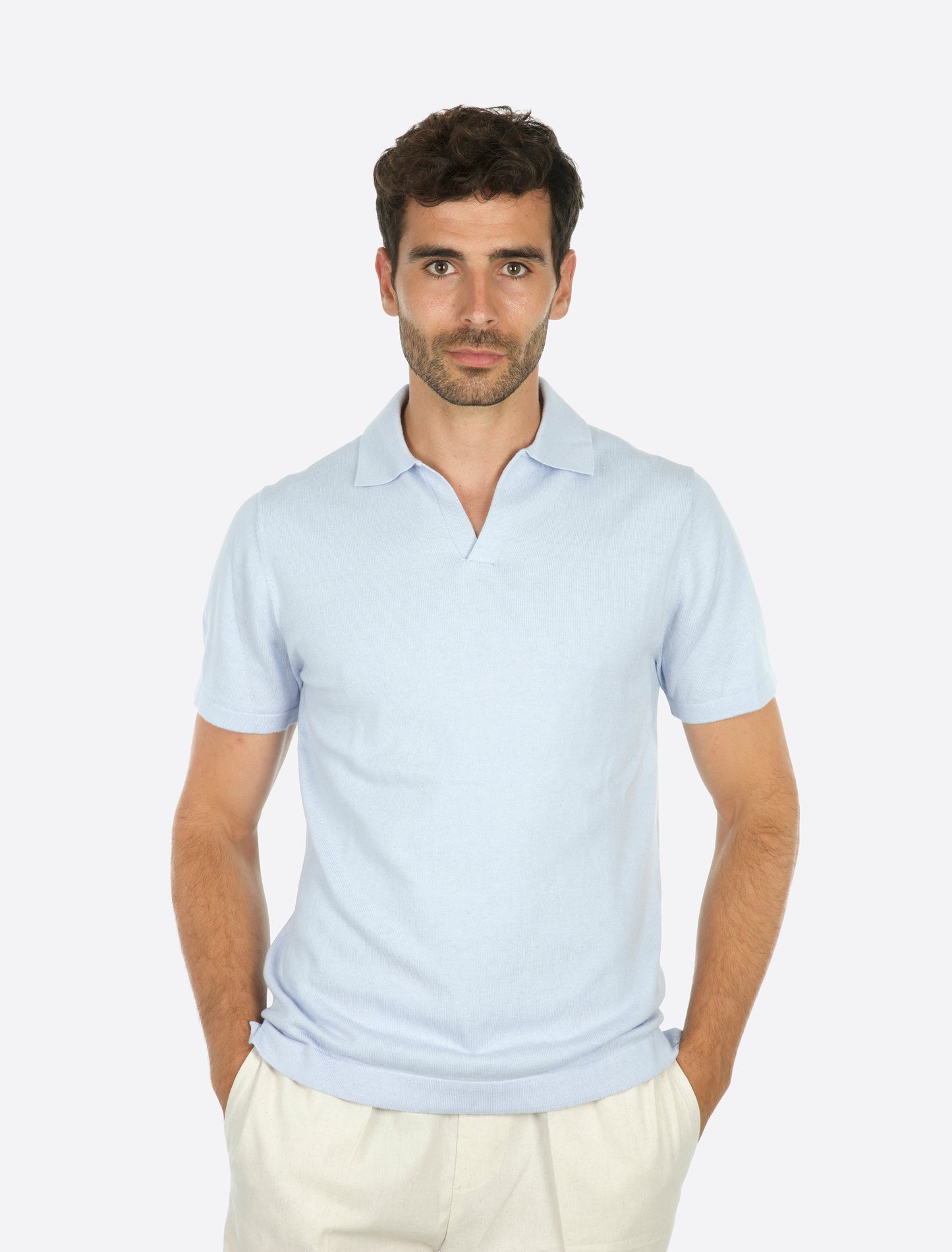 Pimo Knitted Short Sleeve Polo Light blue