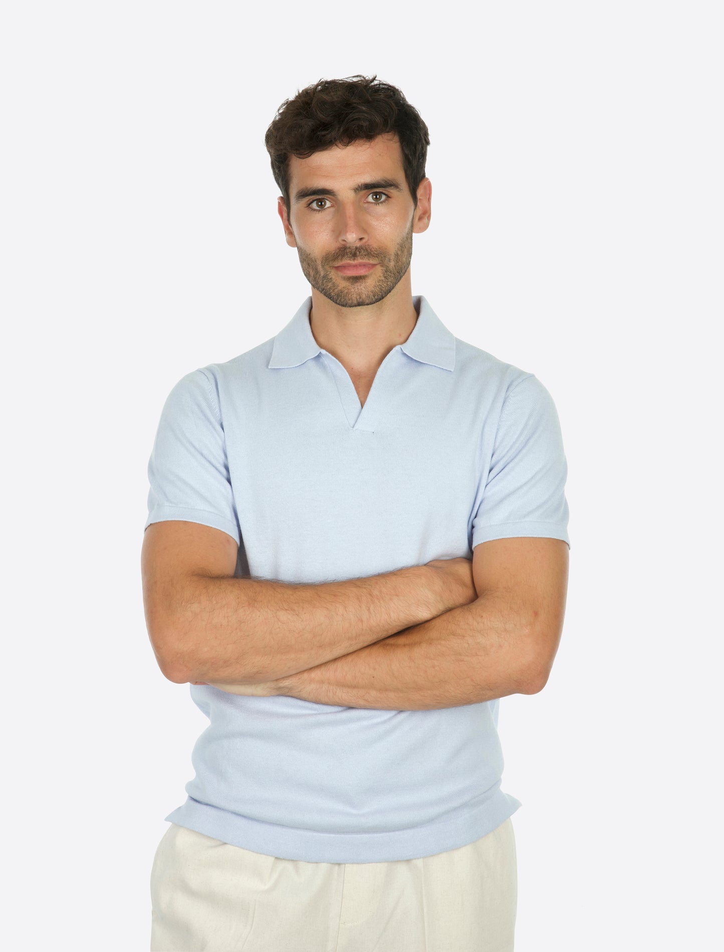 Pimo Knitted Short Sleeve Polo Light blue