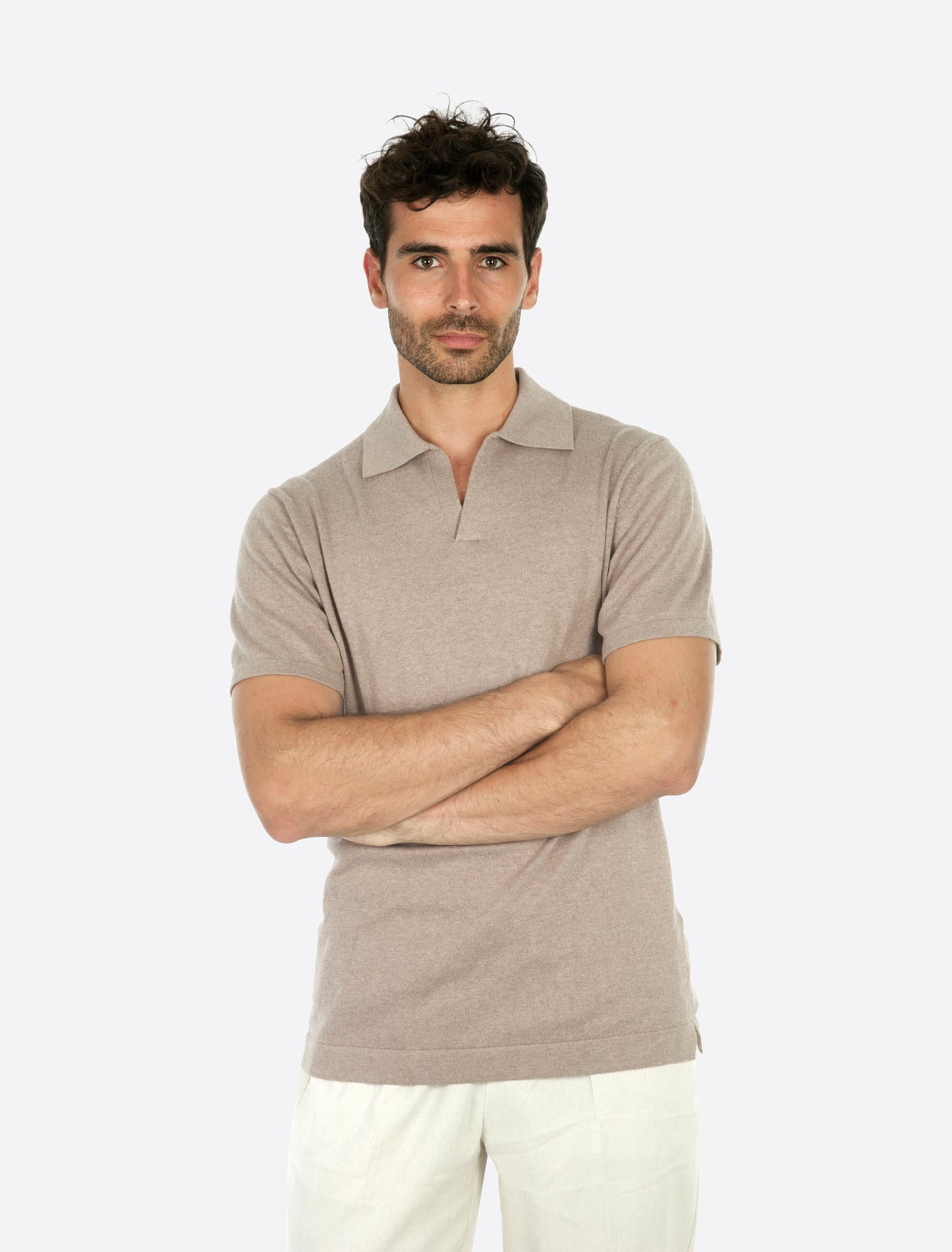 Pimo Knitted Short Sleeve Polo Taupe