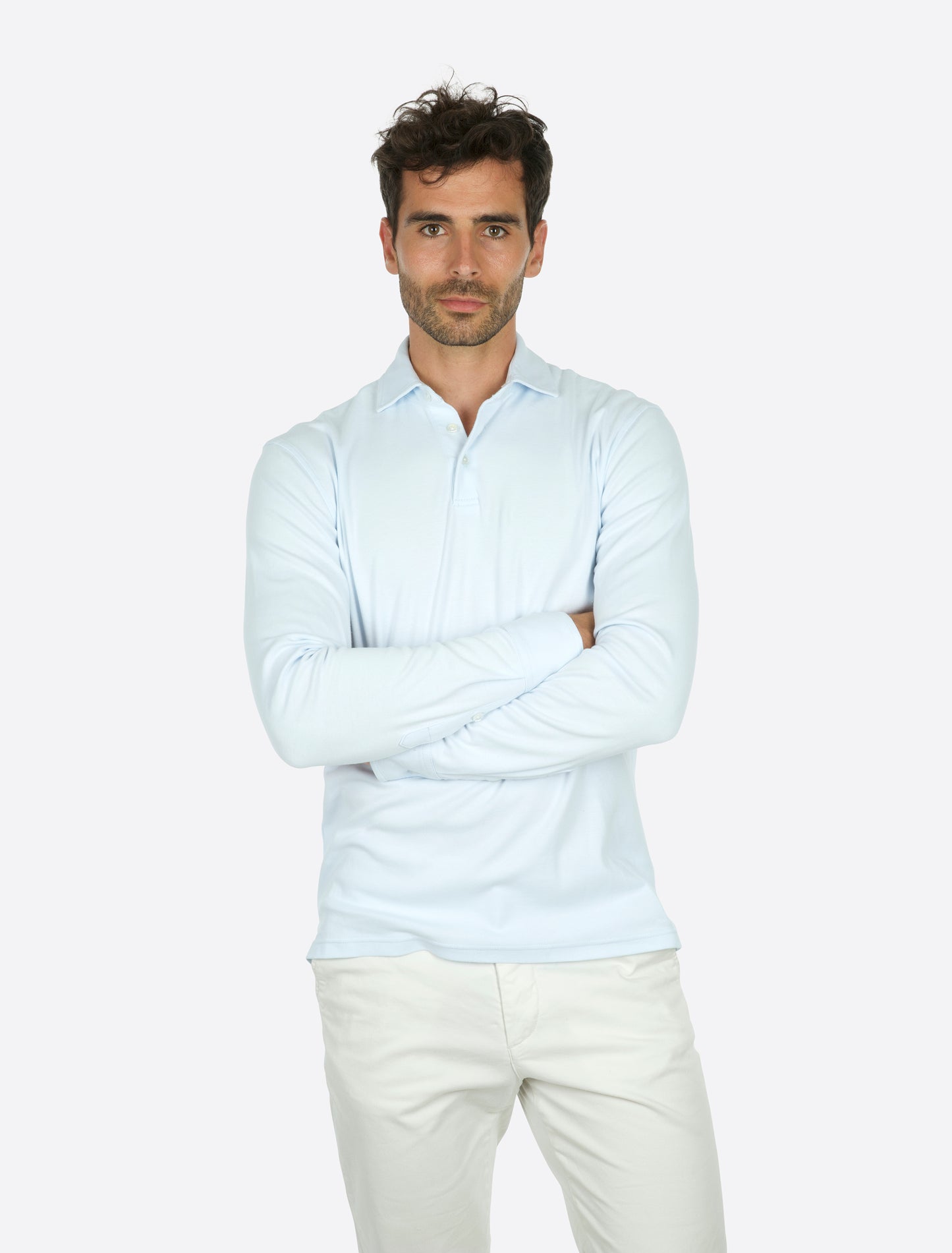 Theo Jersey Cotton Long Sleeve Polo Light blue