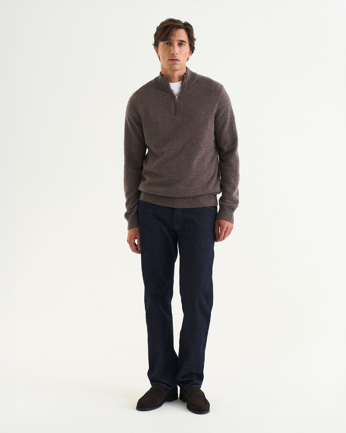 Victor merino cashmere half zip brown