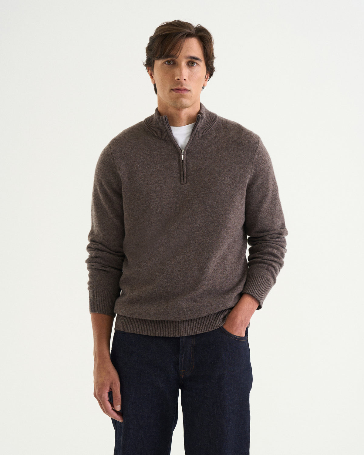 Victor merino cashmere half zip brown
