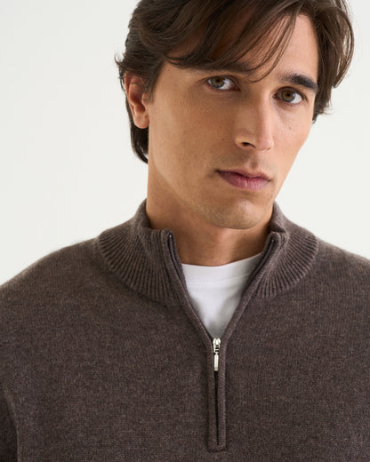 Victor merino cashmere half zip brown