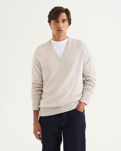 Nobel merino cashmere v-neck marble