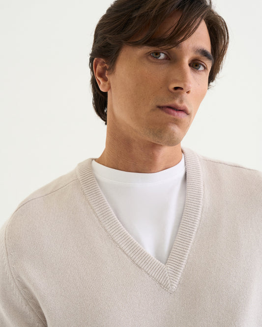 Nobel merino cashmere v-neck marble