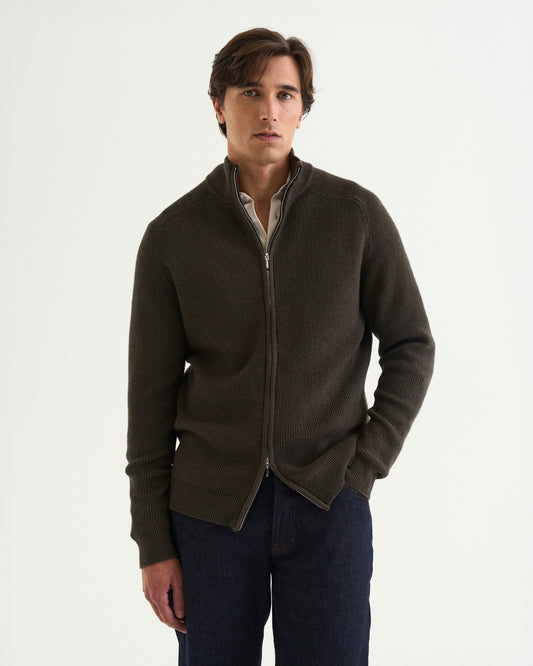Oscar rib full zip olive green