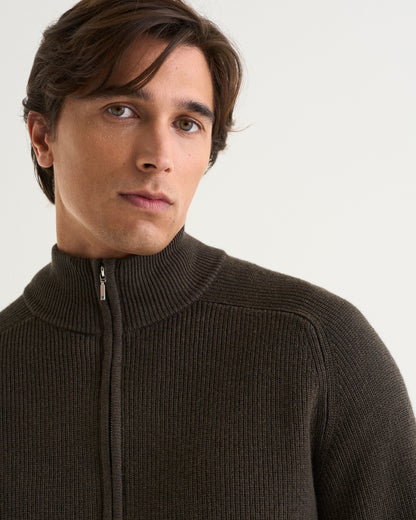 Oscar merino rib full zip olive green