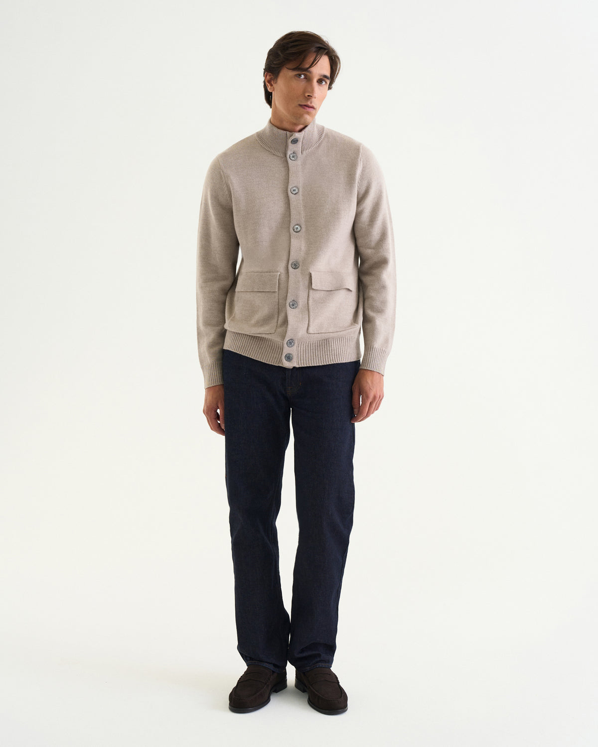 Leo merino cardigan taupe