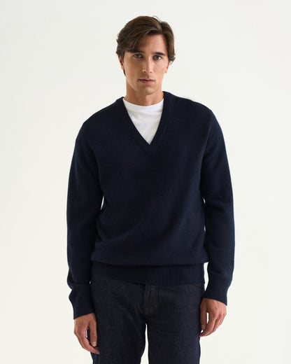 Nobel merino cashmere v-neck navy