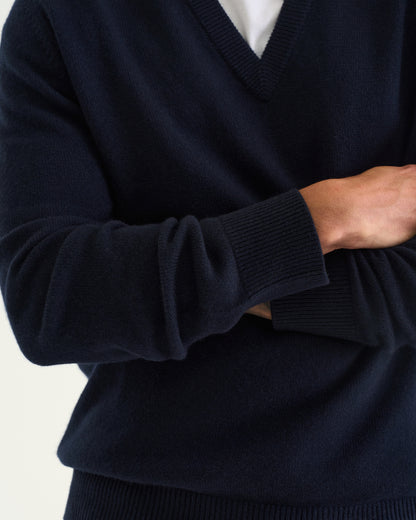 Nobel merino cashmere v-neck navy
