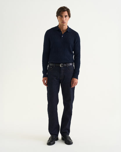 Max merino cable polo navy