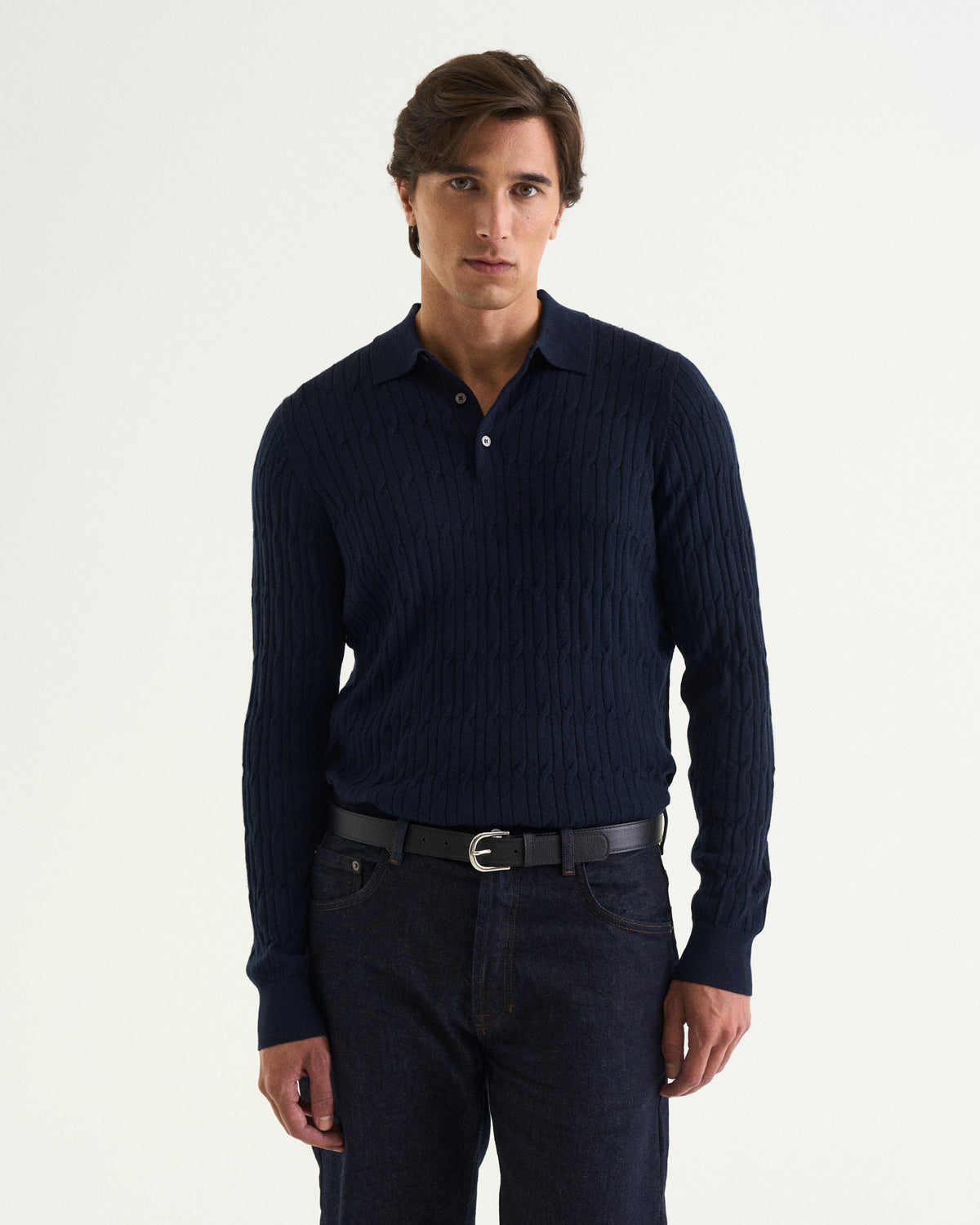 Max merino cable polo navy