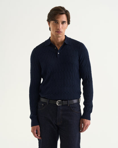 Max merino cable polo navy