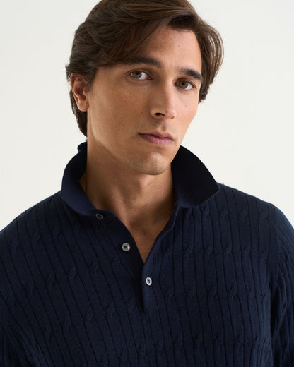 Max merino cable polo navy