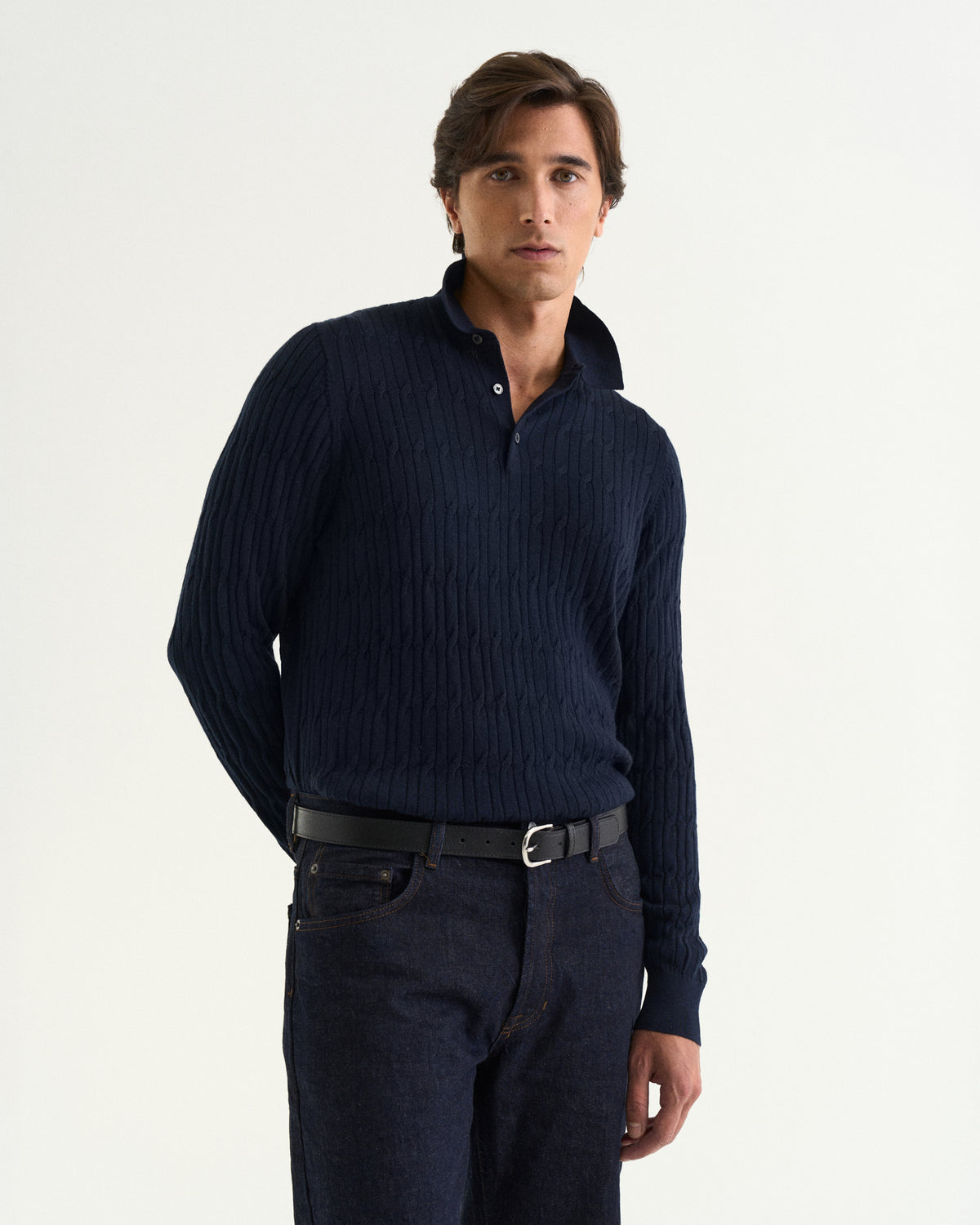 Max merino cable polo navy