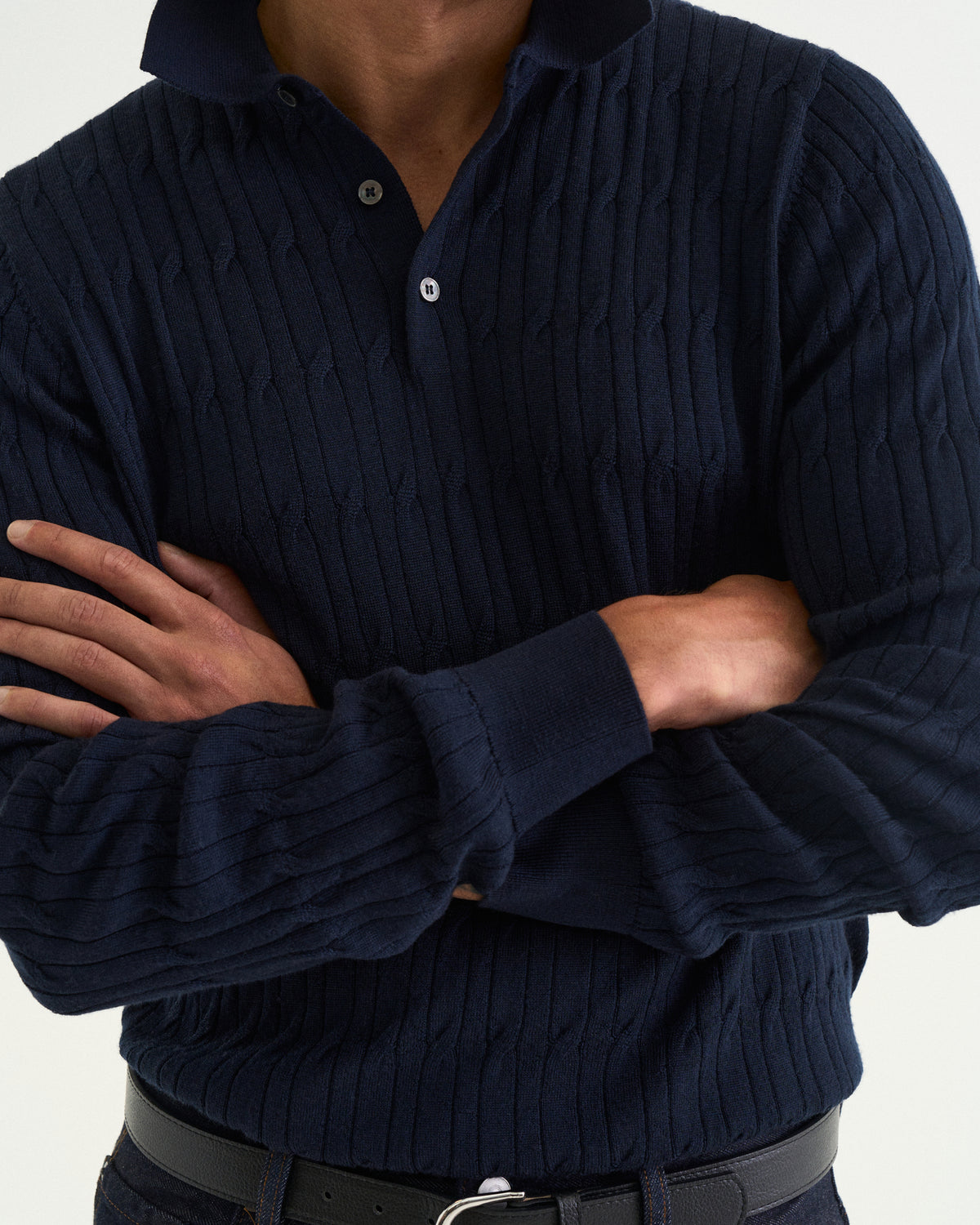 Max merino cable polo navy