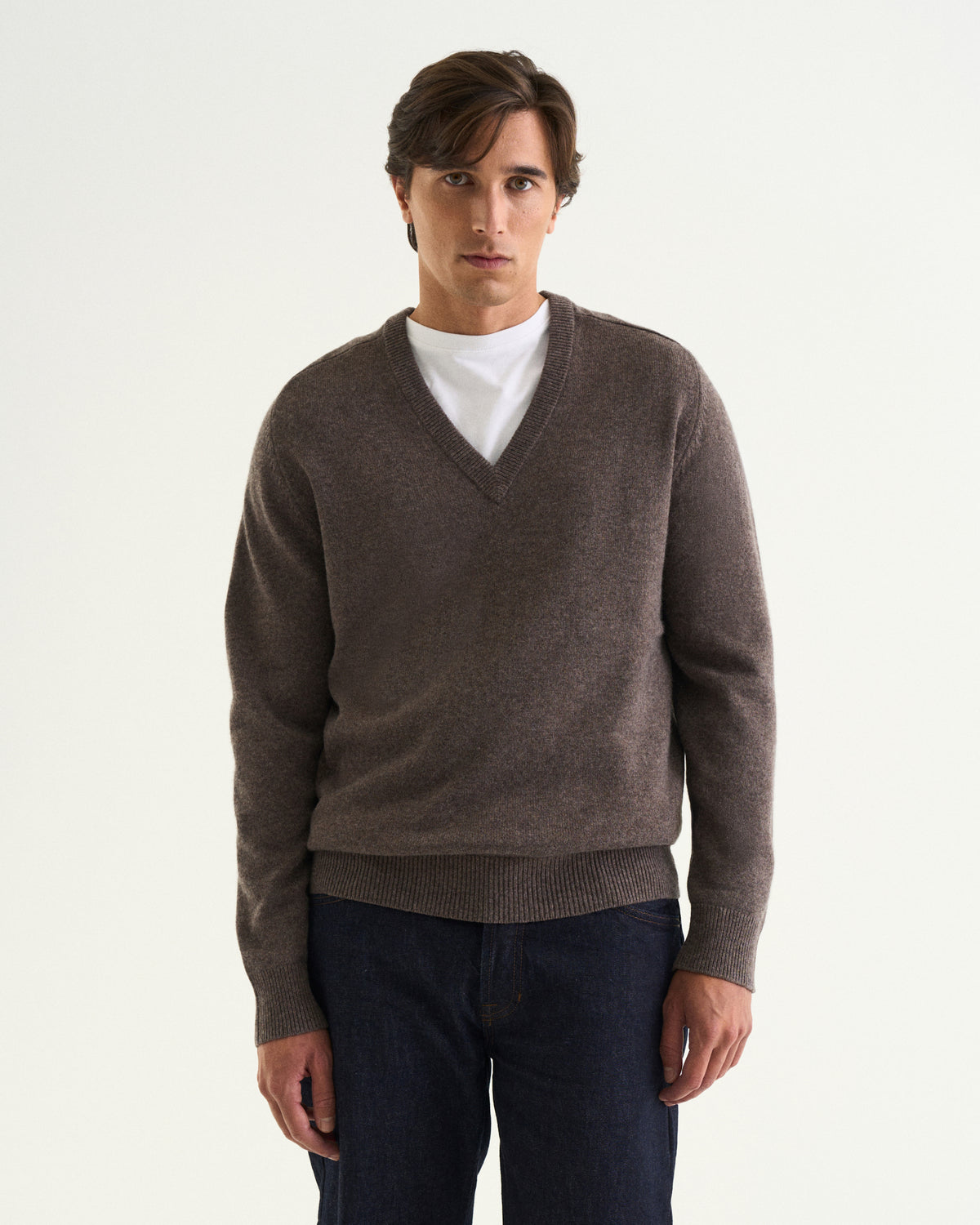Nobel merino cashmere v-neck brown