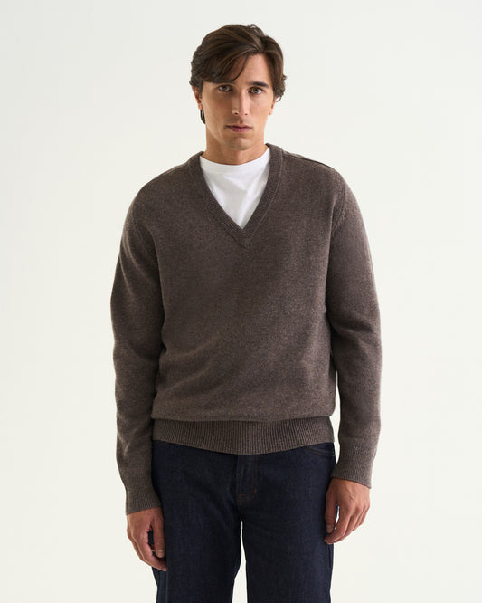 Nobel merino cashmere v-neck brown