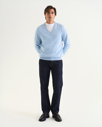 Nobel merino cashmere v-neck light blue