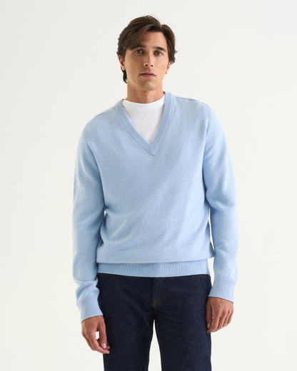 Nobel merino cashmere v-neck light blue