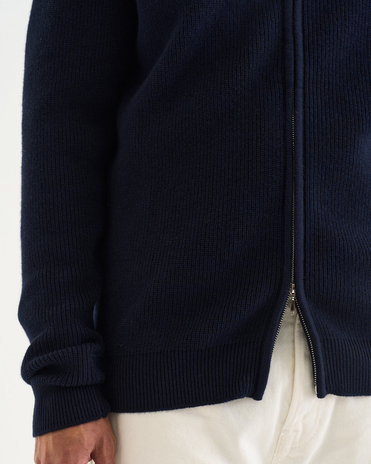 Oscar merino rib full zip navy