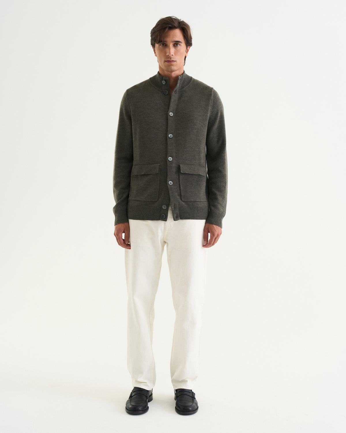 Leo merino cardigan dark green