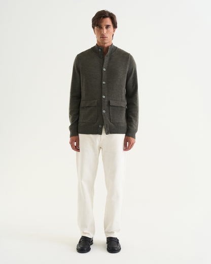 Leo merino cardigan dark green