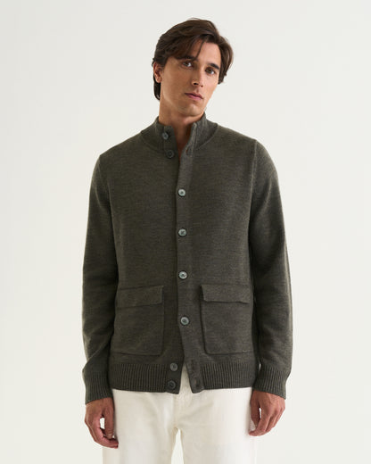 Leo merino cardigan dark green