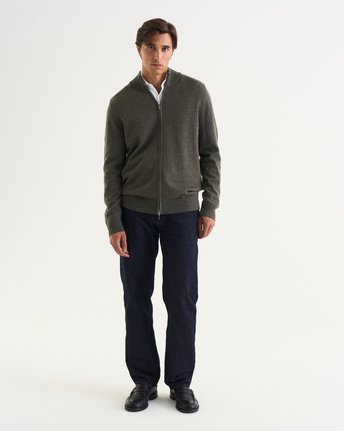 Ralph merino full zip dark green