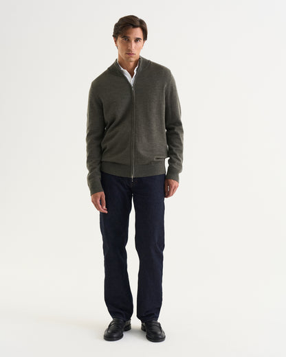 Ralph merino full zip dark green