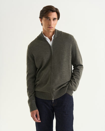 Ralph merino full zip dark green