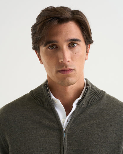 Ralph merino full zip dark green
