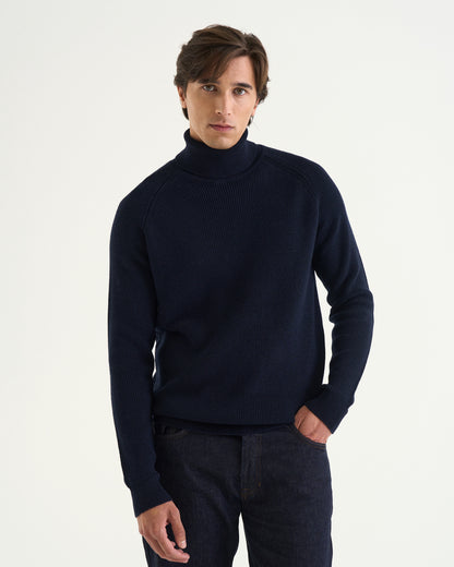St.Moritz merino rib roll-neck navy