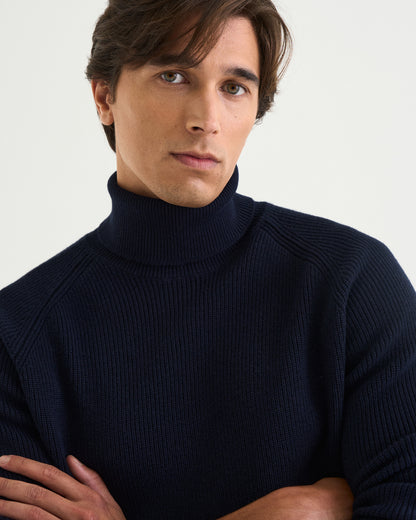 St.Moritz merino rib roll-neck navy