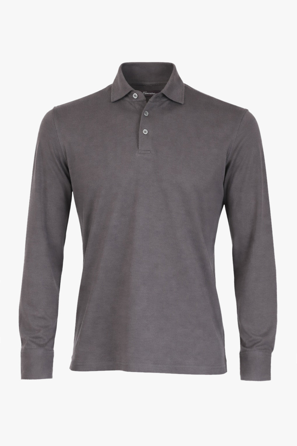 Theo Jersey Cotton Long Sleeve Polo Dark Grey