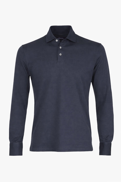 Theo Jersey Cotton Long Sleeve Polo Navy