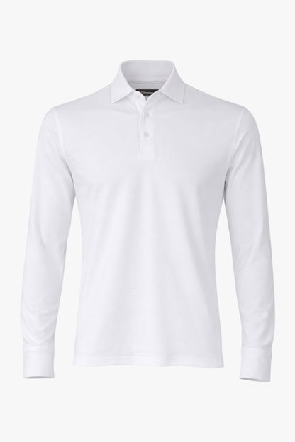 Theo Jersey Cotton Long Sleeve Polo White