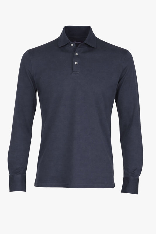 Theo Jersey Cotton Long Sleeve Polo Navy