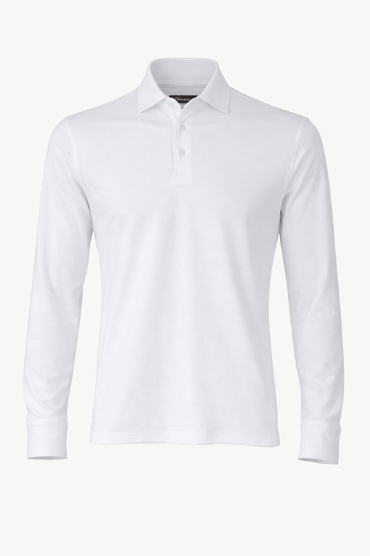 Theo Jersey Cotton Long Sleeve Polo White